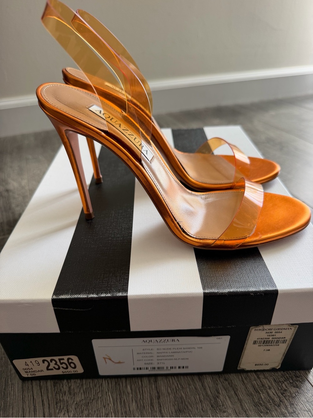 Aquazzura So Nude Plexi 105 Metallic Mandarin Orange Sandals Heels – Size 37.5 - Picture 2 of 9